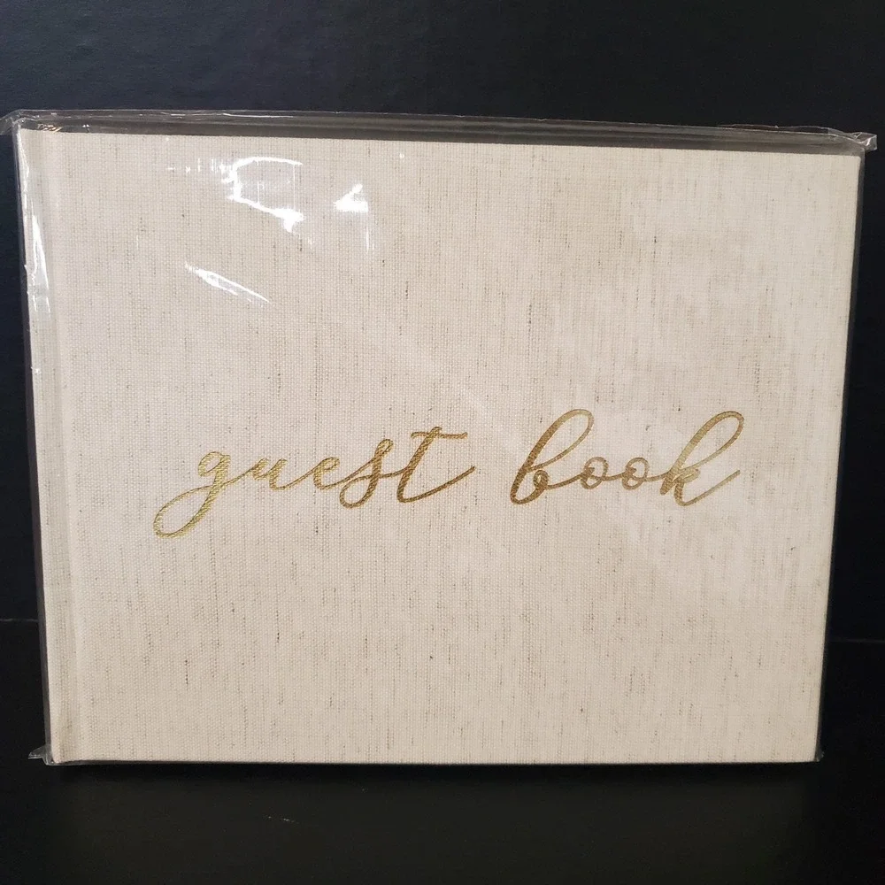 Bloom Daily Planners Guest Book, Gold Linen Wedding Party Retirement Graduation